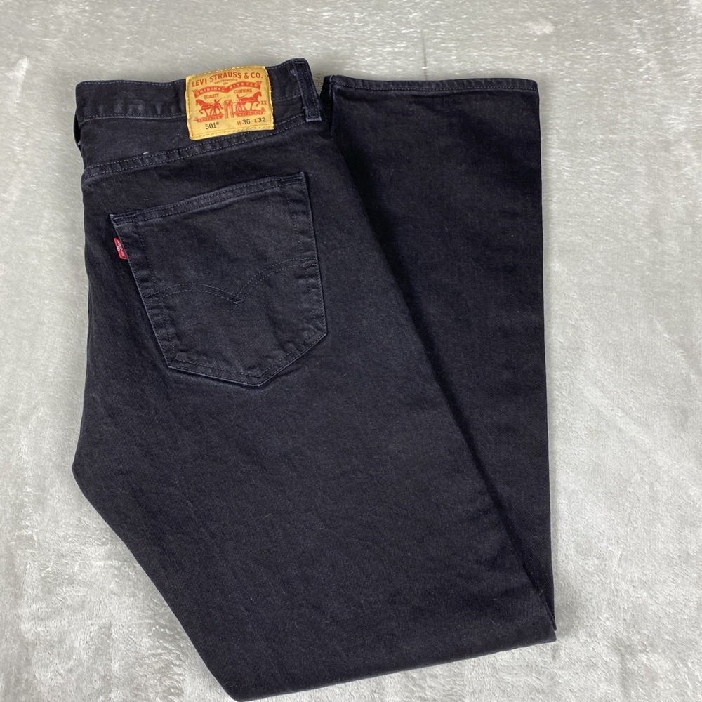 Levis 501 Mens 36x32 Black Button Fly Original Straight Heavyweight Denim Jeans